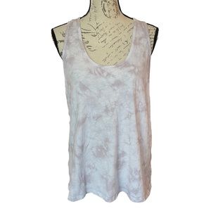 Athleta Gray & White Tie Dye Active Tank Top 100% Cotton Relaxed Fit Scoopneck